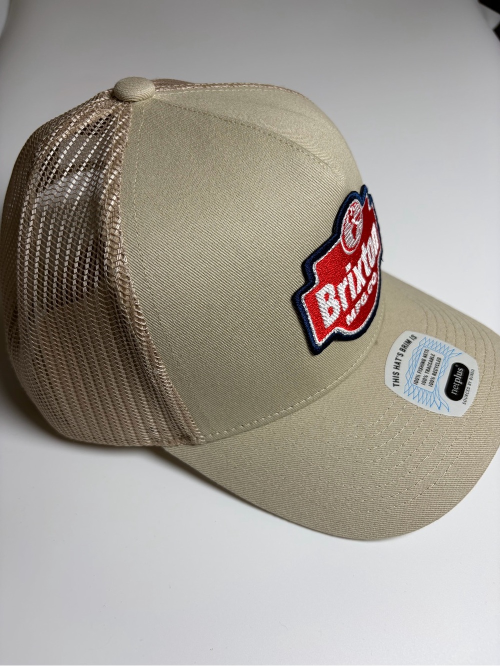 Brixton Men’s Netplus Trucker Hat Tan Mesh Logo Cap Patch NEW - Picture 15 of 16